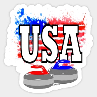 CURLING Red White Blue USA Flag Sticker